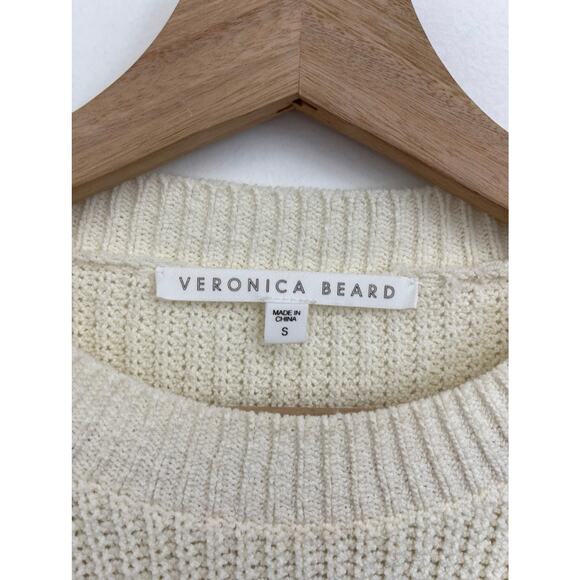 Veronica Beard Georgiana Crewneck Open-Stitch Inset Metallic Ivory Sweater Small - Picture 6 of 14